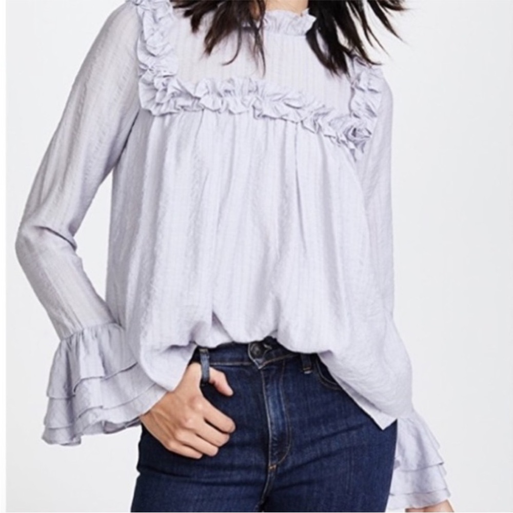 English Factory Dusty Blue Ruffle Blouse